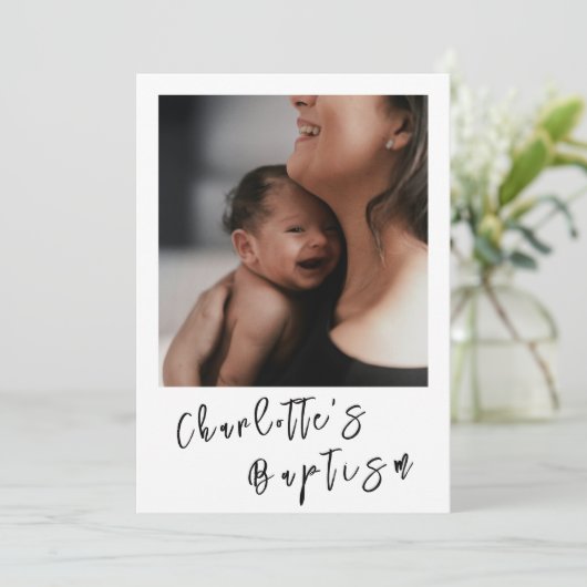 Modern Zwart & Wit Script Baby Fotodoop Kaart (Staand voorkant)
