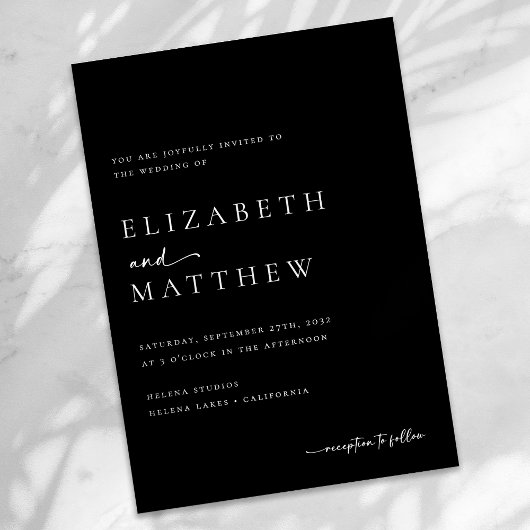 Modern zwart-wit script bruiloft kaart