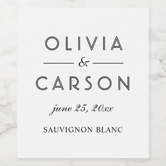 Modern Zwart-wit Script Bruiloft Monogram Wijn Etiket (Enkel label)