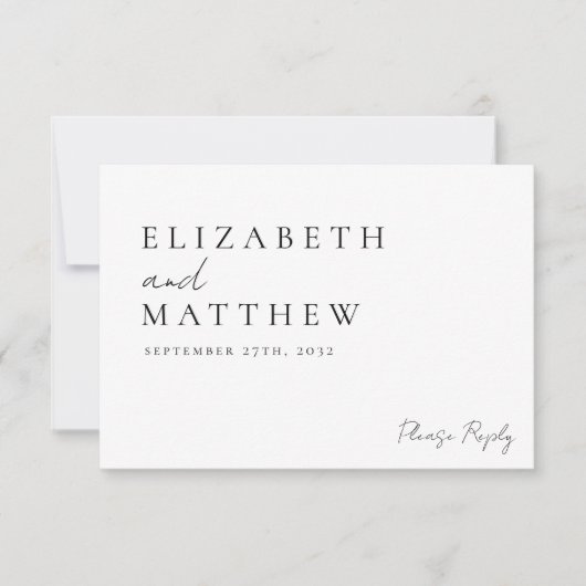 Modern zwart-wit script bruiloft RSVP kaartje (Voorkant)