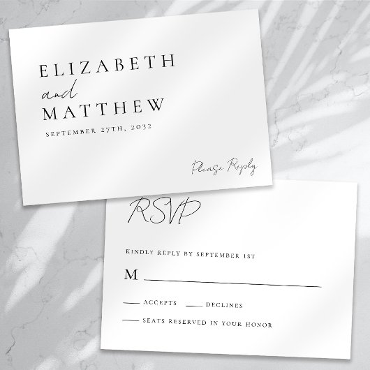 Modern zwart-wit script bruiloft RSVP kaartje