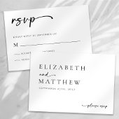 Modern zwart-wit script bruiloft RSVP kaartje
