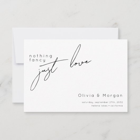 Modern zwart-wit script bruiloft RSVP kaartje (Voorkant)