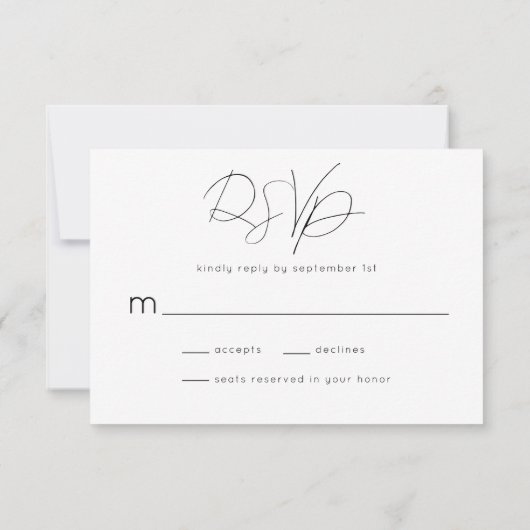 Modern zwart-wit script bruiloft RSVP kaartje (Achterkant)