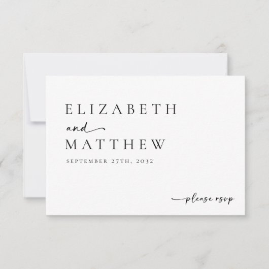 Modern zwart-wit script bruiloft RSVP kaartje (Voorkant)