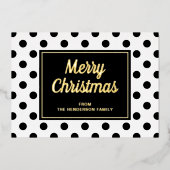 Modern Zwart Wit Script Christmas Gold Folie Feestdagenkaart (Voorkant)