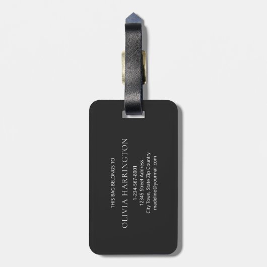 Modern zwart-wit script Classic Monogram Bagagelabel (Achterkant verticaal)