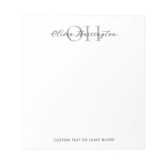 Modern zwart-wit script Classic Monogram Notitieblok (Voorkant)