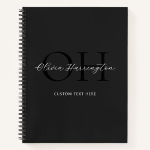 Modern zwart-wit script Classic Monogram Notitieboek
