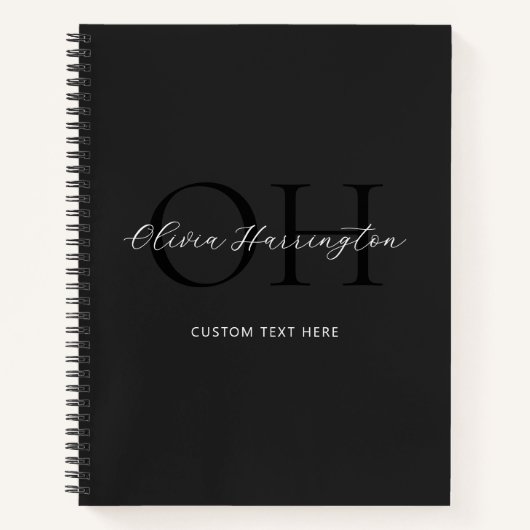 Modern zwart-wit script Classic Monogram Notitieboek (Voorkant)