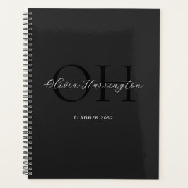 Modern zwart-wit script Classic Monogram Planner