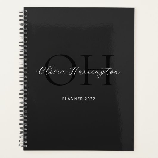 Modern zwart-wit script Classic Monogram Planner (Voorkant)