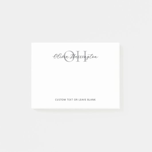 Modern zwart-wit script Classic Monogram Post-it® Notes (Voorkant)