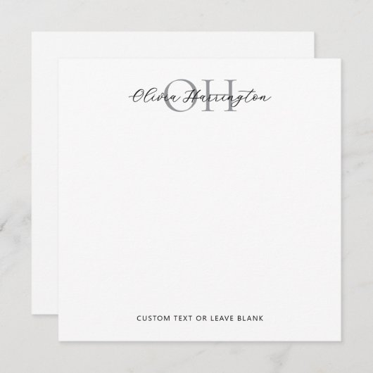 Modern zwart-wit script Classic Square Notitiekaartje (Voorkant / Achterkant)