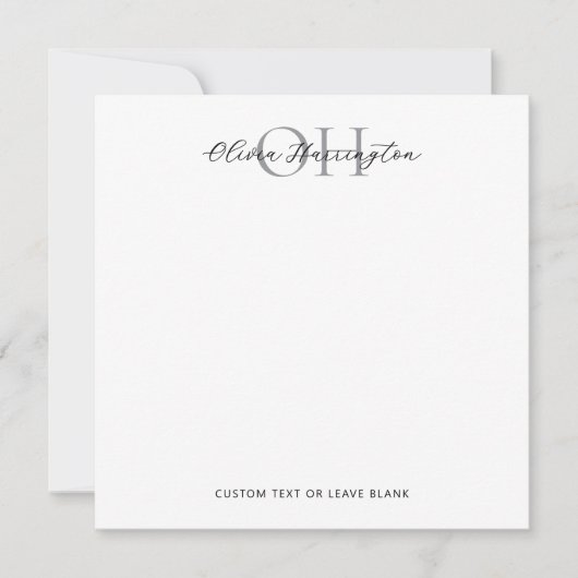 Modern zwart-wit script Classic Square Notitiekaartje (Voorkant)