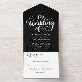 Modern zwart-wit script elegante bruiloft all in one uitnodiging (Binnen)