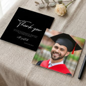 Modern Zwart Wit Script Foto Afstuderen Bedankkaart
