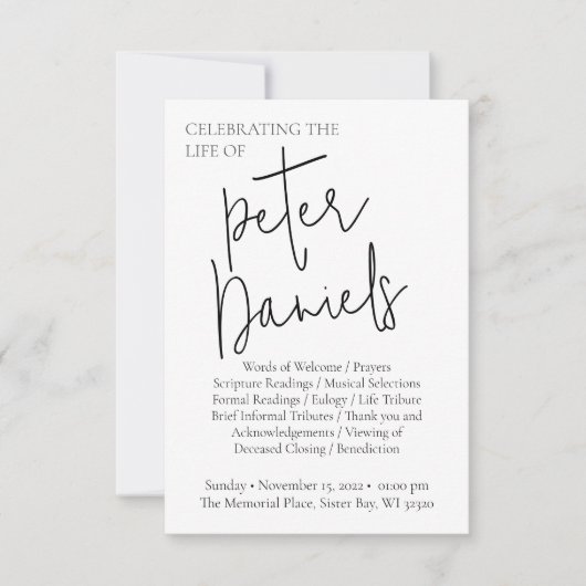 Modern zwart-wit script foto begrafenisprogramma kaart (Voorkant)