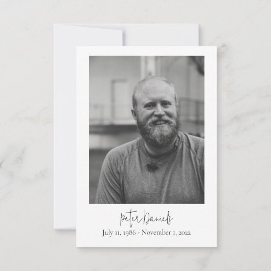 Modern zwart-wit script foto begrafenisprogramma kaart (Achterkant)