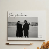 Modern Zwart Wit Script Foto Bruiloft Bedankkaart