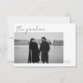 Modern Zwart Wit Script Foto Bruiloft Bedankkaart (Voorkant)