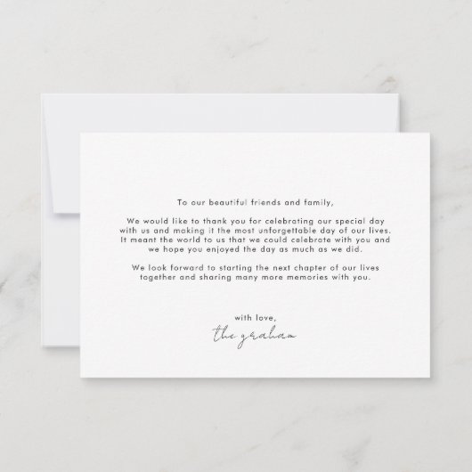 Modern Zwart Wit Script Foto Bruiloft Bedankkaart (Achterkant)