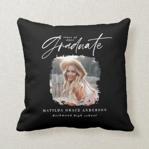 Modern zwart wit script foto elegant afstuderen kussen