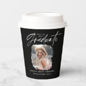 Modern zwart wit script foto elegant afstuderen papieren bekers (Voorkant)