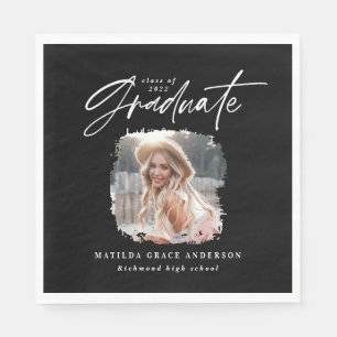 Modern zwart wit script foto elegant afstuderen servet