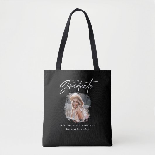 Modern zwart wit script foto elegant afstuderen tote bag (Voorkant)