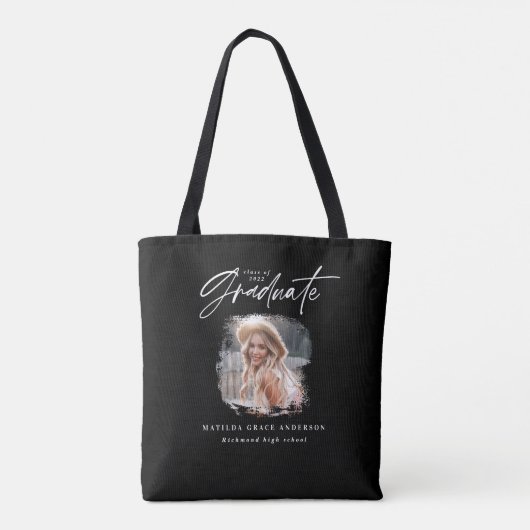 Modern zwart wit script foto elegant afstuderen tote bag (Achterkant)