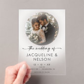 Modern zwart wit script foto minimale bruiloft acryl uitnodigingen (Insitu (Draagbaar))