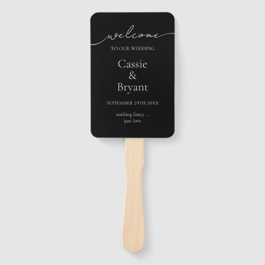 Modern zwart-wit script huwelijksprogramma handwaaier (Voorkant)