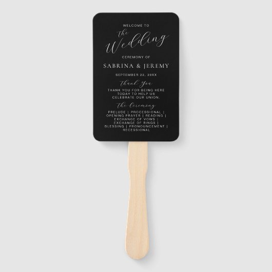 Modern zwart-wit script huwelijksprogramma handwaaier (Voorkant)