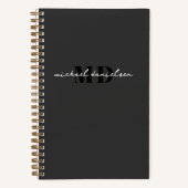 Modern Zwart & Wit Script Initiaal Monogram Luxe Notitieboek (Voorkant)