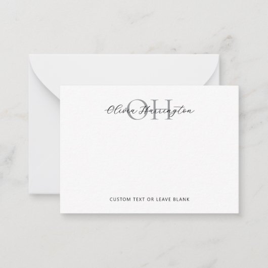 Modern zwart-wit script klassieke typografie notitiekaartje (Voorkant)