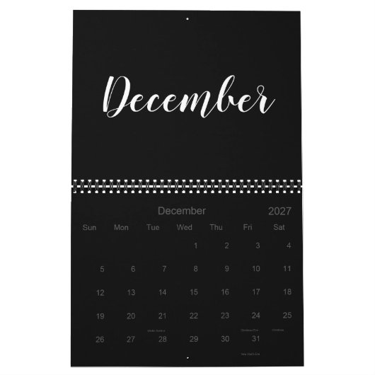 Modern zwart wit script maand minimalistisch aange kalender (Dec 2027)