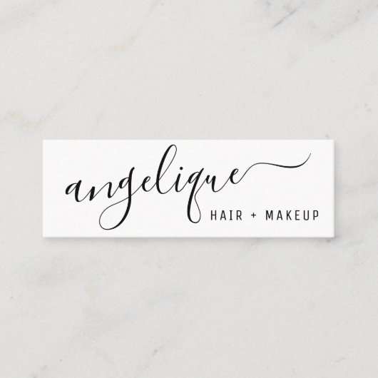 Modern zwart-wit script make-up haar trendy mini visitekaartje (Voorkant)
