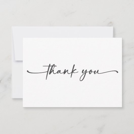 Modern Zwart Wit Script Minimale bruiloft Bedankkaart (Voorkant)