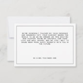 Modern Zwart Wit Script Minimale bruiloft Bedankkaart (Achterkant)