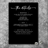 Modern zwart wit script Minimale bruiloft details Informatiekaartje