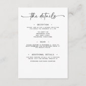 Modern zwart wit script Minimale bruiloft details Informatiekaartje (Voorkant)