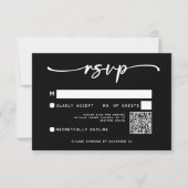 Modern zwart wit script Minimale bruiloft QR-code RSVP Kaartje (Voorkant)