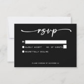 Modern Zwart Wit Script Minimale bruiloft RSVP Kaartje (Voorkant)