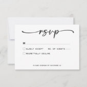 Modern Zwart Wit Script Minimale bruiloft RSVP Kaartje (Voorkant)