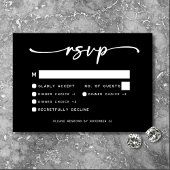 Modern Zwart Wit Script Minimale bruiloft RSVP Kaartje