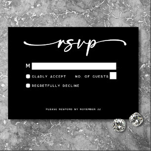 Modern Zwart Wit Script Minimale bruiloft RSVP Kaartje