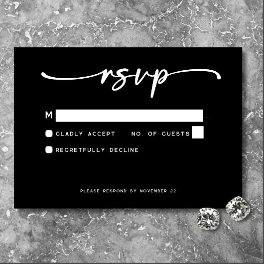 Modern Zwart Wit Script Minimale bruiloft RSVP Kaartje