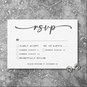 Modern Zwart Wit Script Minimale bruiloft RSVP Kaartje