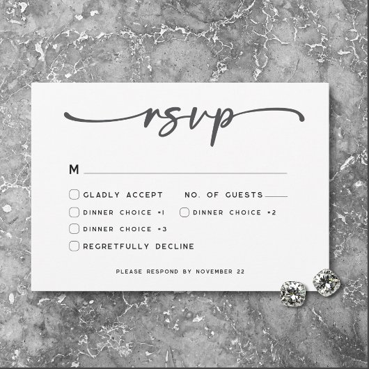 Modern Zwart Wit Script Minimale bruiloft RSVP Kaartje